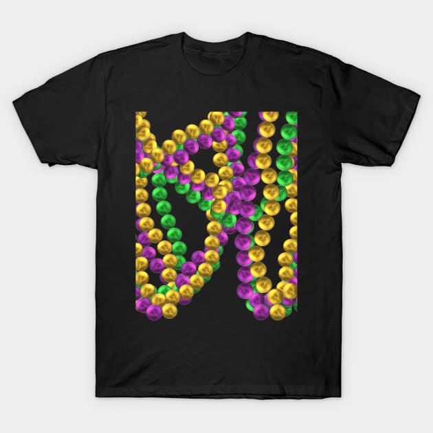 Twisted Mardi Gras Bead Necklaces in Purple, Green and Gold (Black Background) T-Shirt by Art By LM Designs 